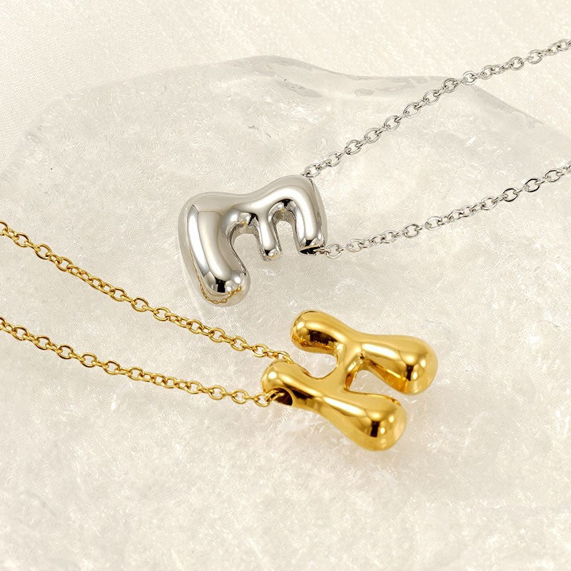 Initial Necklace in 18K Gold-Plated Stainless Steel, Bubble Letter A-Z