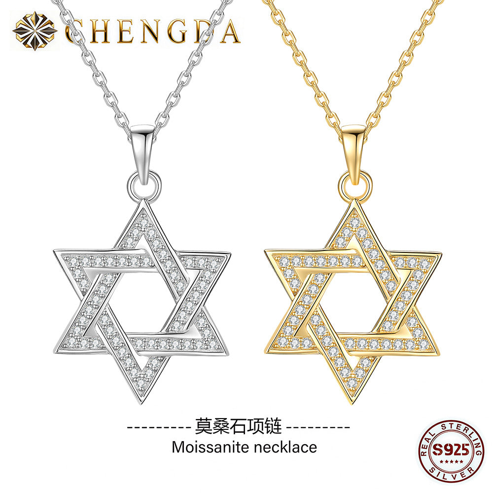 Star of David Necklace with Pavé Moissanite in 925 Sterling Silver