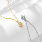 Hamsa Necklace with Opal in 925 Sterling Silver, Mini Pavé Hand