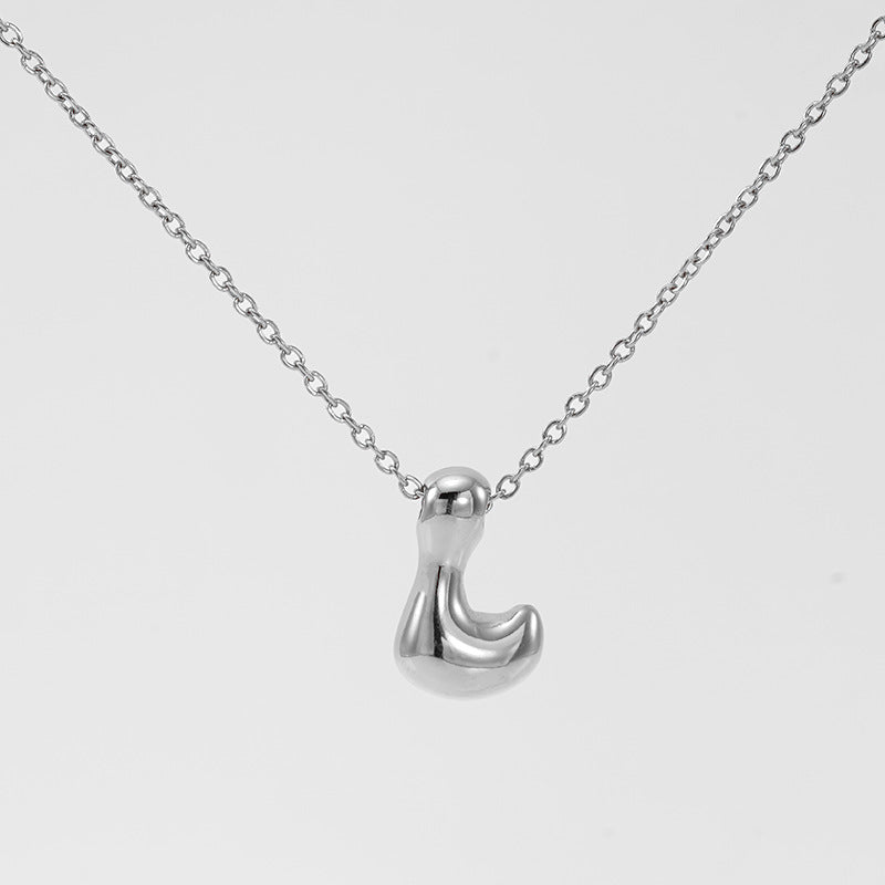 Initial Necklace in 18K Gold-Plated Stainless Steel, Bubble Letter A-Z