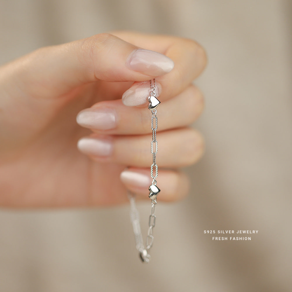 Paperclip Heart Bracelet in 925 Sterling Silver