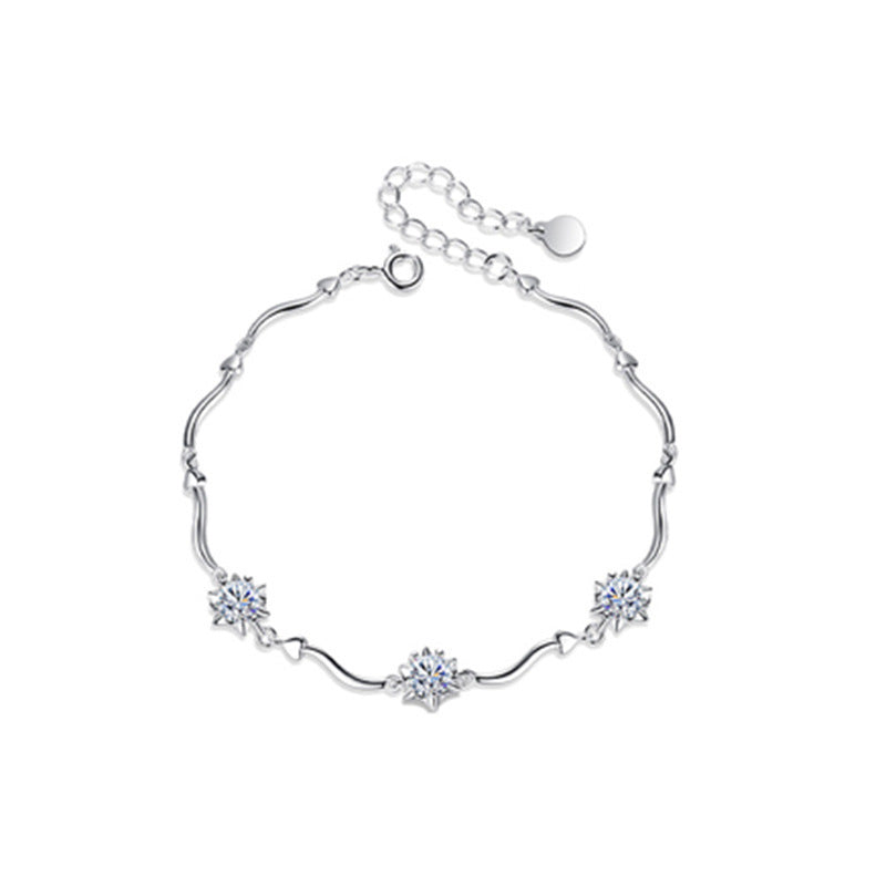 Snowflake Star Bracelet in 925 Sterling Silver, Cubic Zirconia