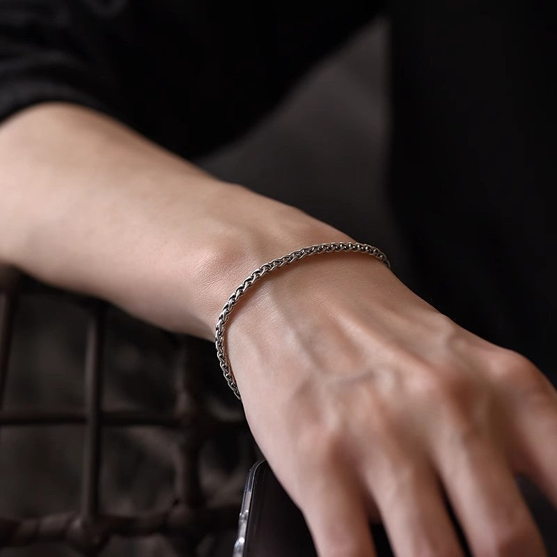 Men's Wheat Chain Bracelet in 925 Sterling Silver, Woven Link