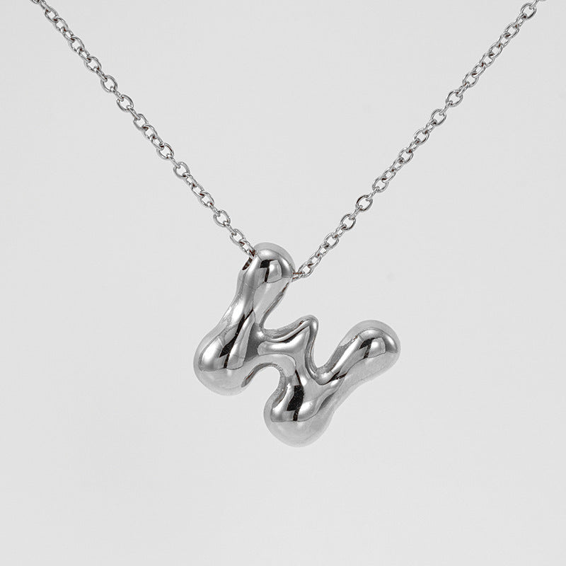Initial Necklace in 18K Gold-Plated Stainless Steel, Bubble Letter A-Z