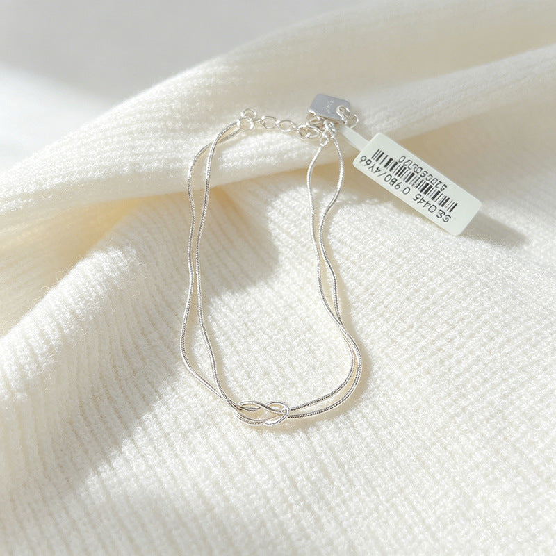 Knotted Snake Chain Bracelet in 925 Sterling Silver, Double Strand
