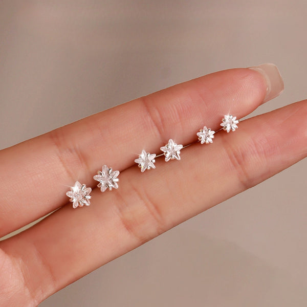 Star Stud Earrings in 925 Sterling Silver, Cubic Zirconia