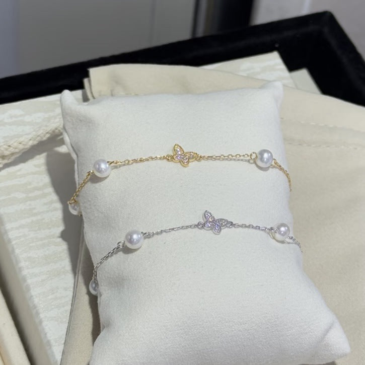 Pearl & Butterfly Bracelet in 925 Sterling Silver, Freshwater Pearls