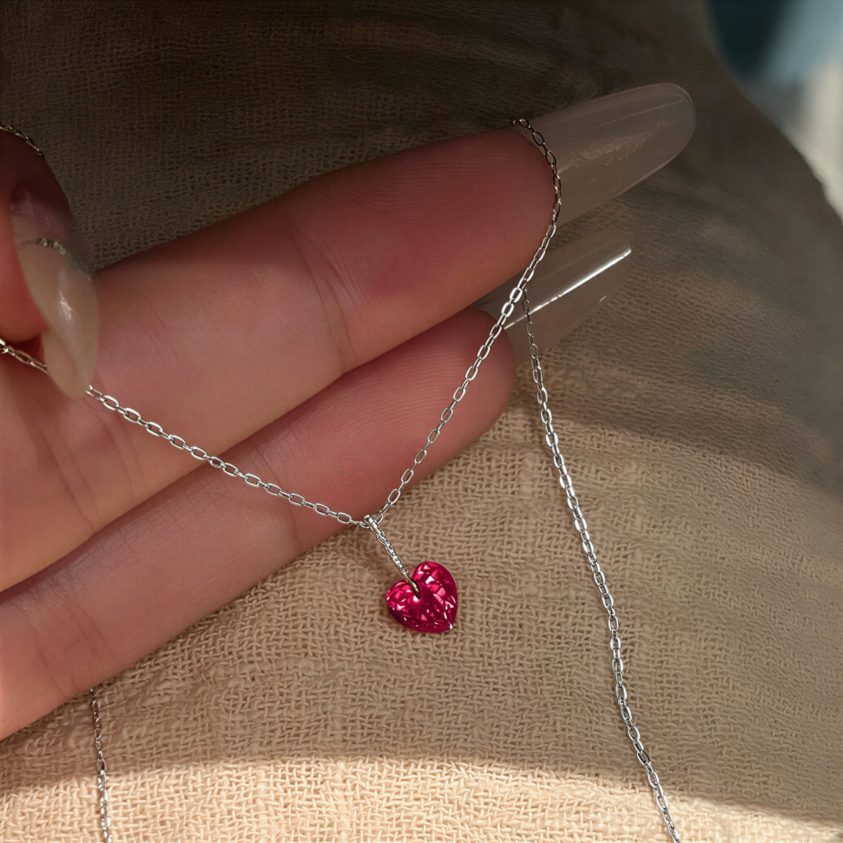 Crystal Heart Necklace in 925 Sterling Silver, 5 Colors