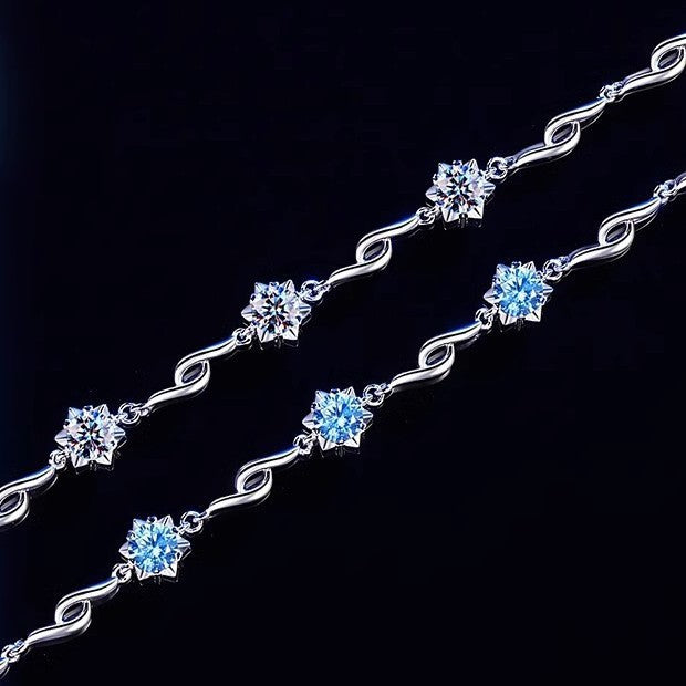 Six-Pointed Star Bracelet in 925 Sterling Silver, Blue or Clear Cubic Zirconia