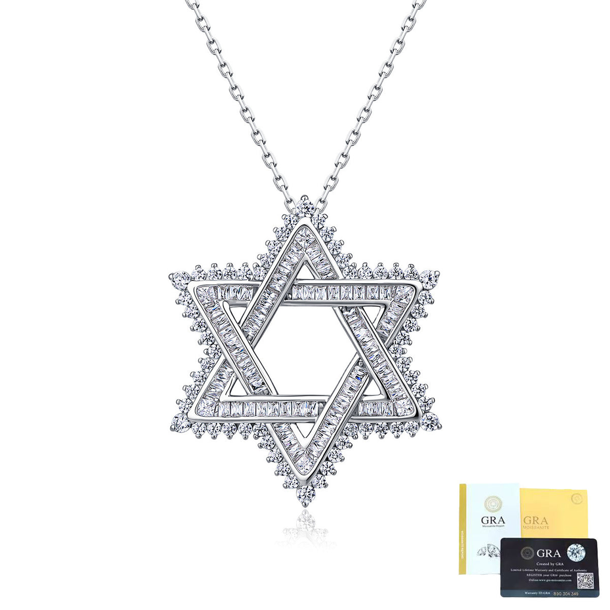 Star of David Necklace with Moissanite in 925 Sterling Silver, GRA Certified