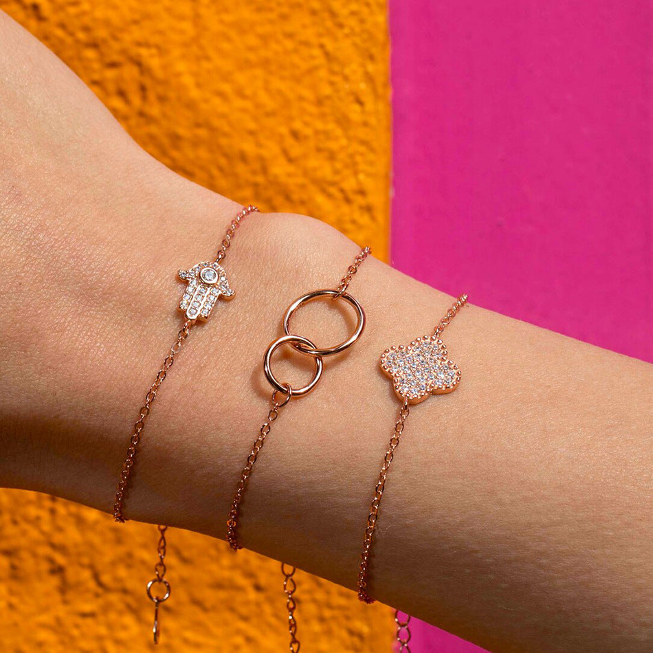 Hamsa Bracelet in 925 Sterling Silver, Pavé Cubic Zirconia Charm