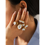 Baroque Pearl Bar Ring in 18K Gold-Plated Stainless Steel