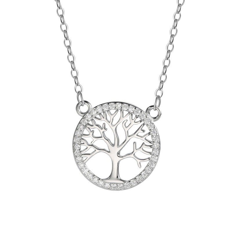 Tree of Life Necklace in 925 Sterling Silver, Round Openwork Pendant