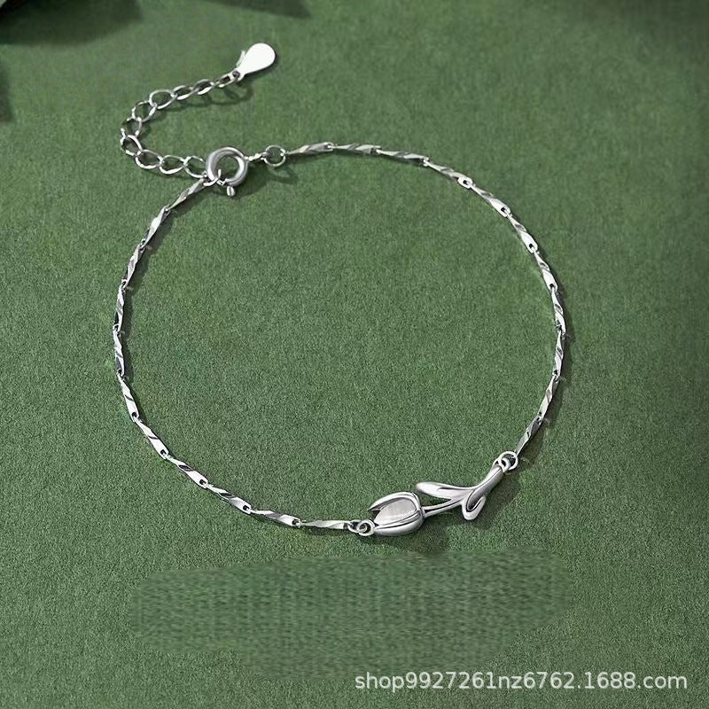 Tulip Bracelet in 925 Sterling Silver, Dainty Chain