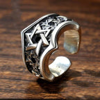 Men's Star of David Ring in 925 Sterling Silver, Oxidized Wide Band