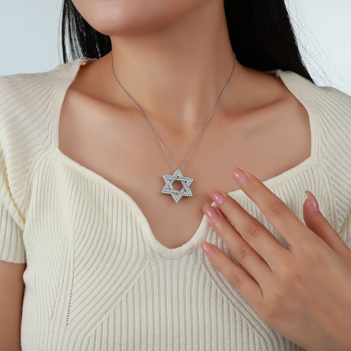 Star of David Necklace with Moissanite in Gold Plated 925 Sterling Silver, GRA Certified