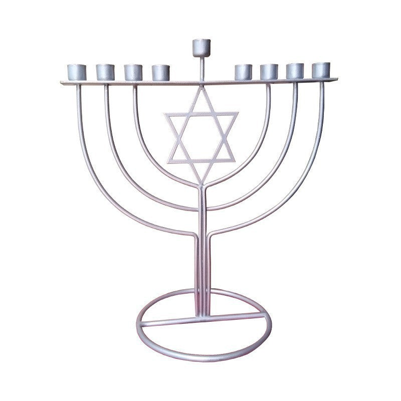 Modern Silver-Tone Star of David Hanukkah Menorah, 21 cm Tall