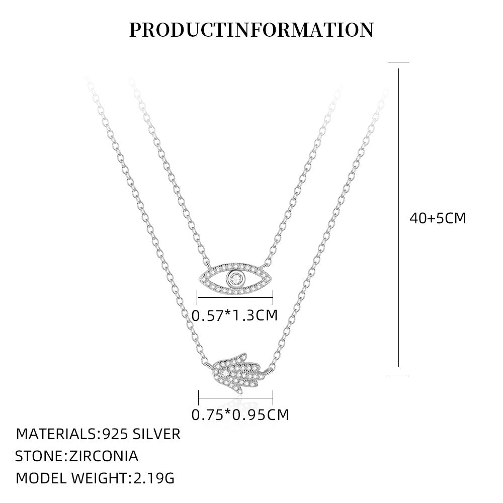 Evil Eye and Hamsa Layered Necklace in 925 Sterling Silver