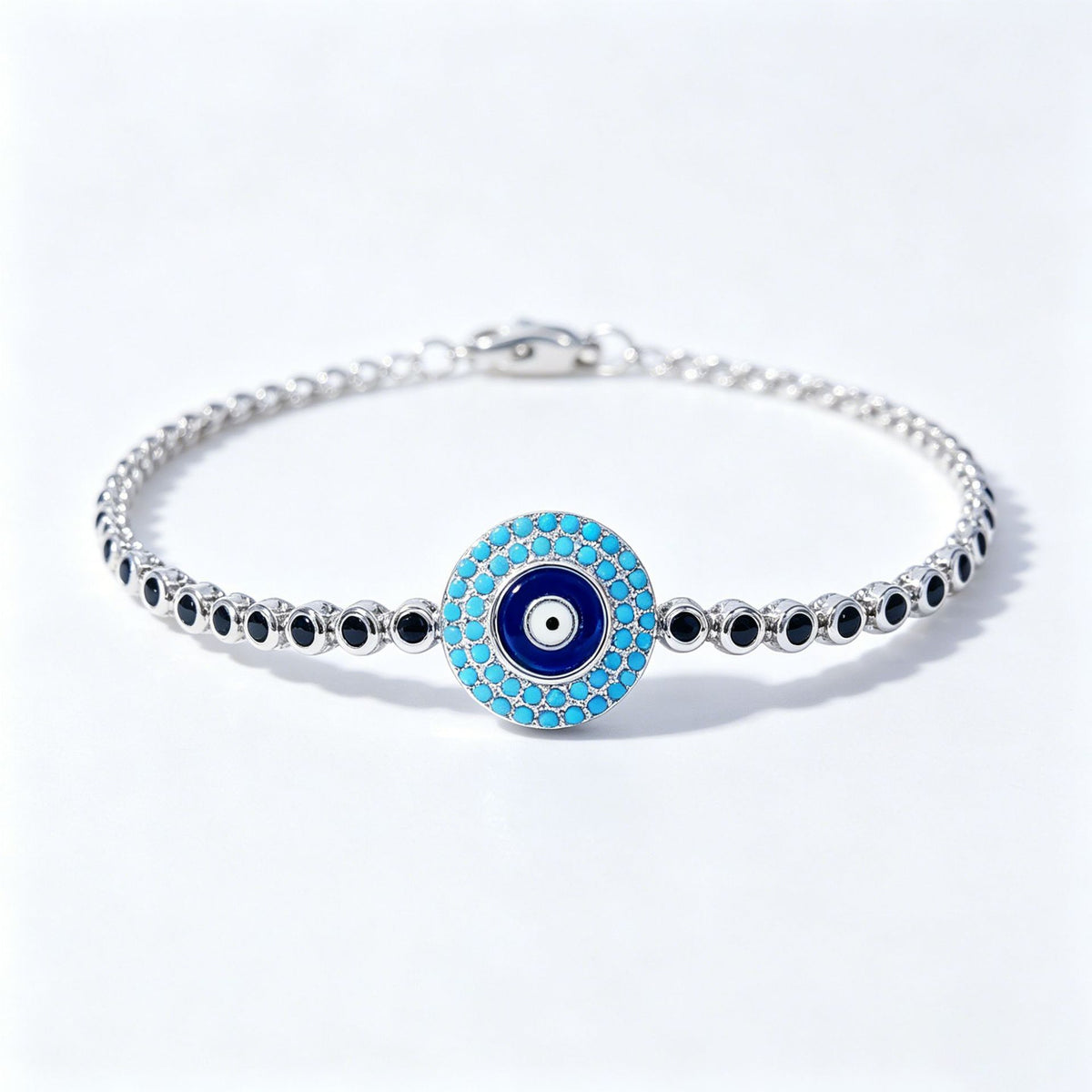 Evil Eye Bracelet in 925 Sterling Silver, Blue Enamel Eye