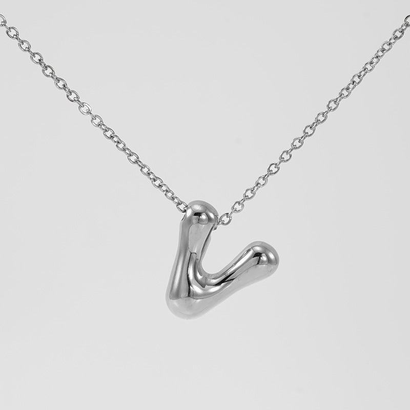 Initial Necklace in 18K Gold-Plated Stainless Steel, Bubble Letter A-Z
