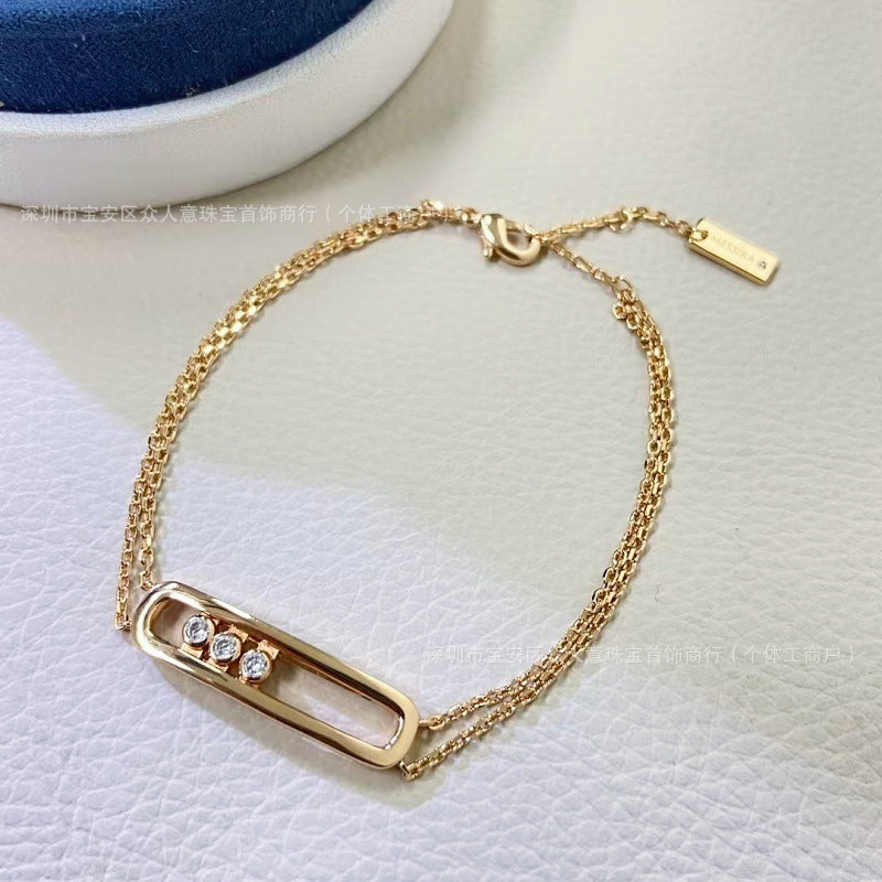Sliding Bar Bracelet in 925 Sterling Silver, Double Chain