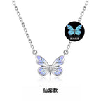 Glow-in-the-Dark Butterfly Necklace in 925 Sterling Silver, Lavender Enamel