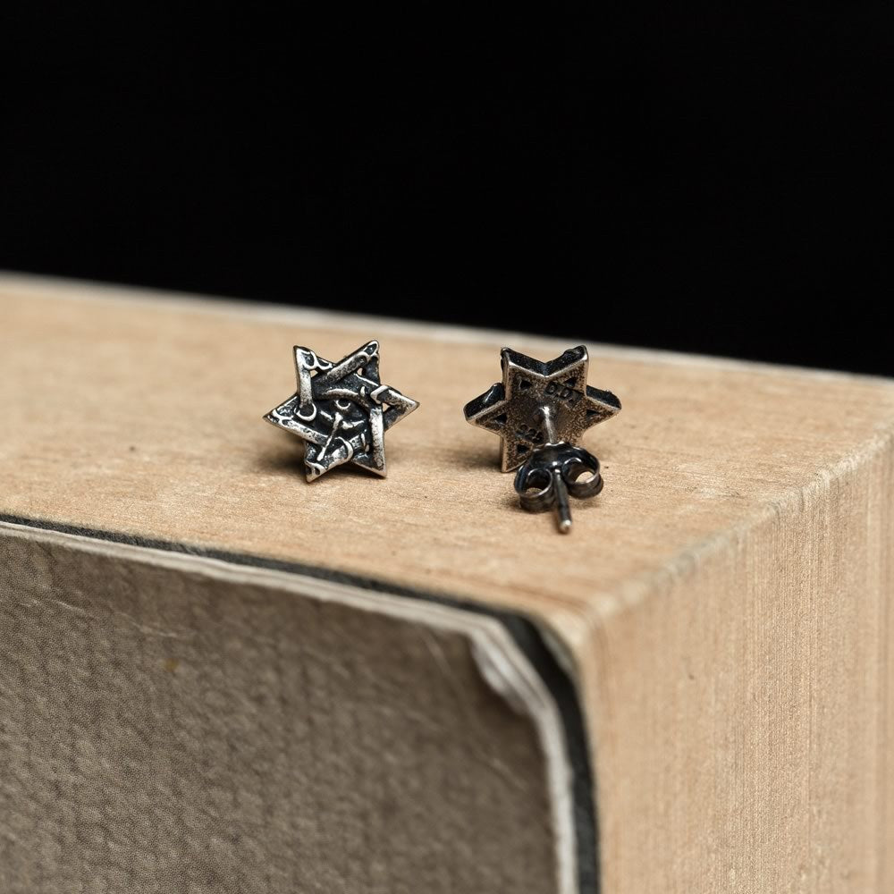 Star of David Stud Earrings in 925 Sterling Silver, Oxidized