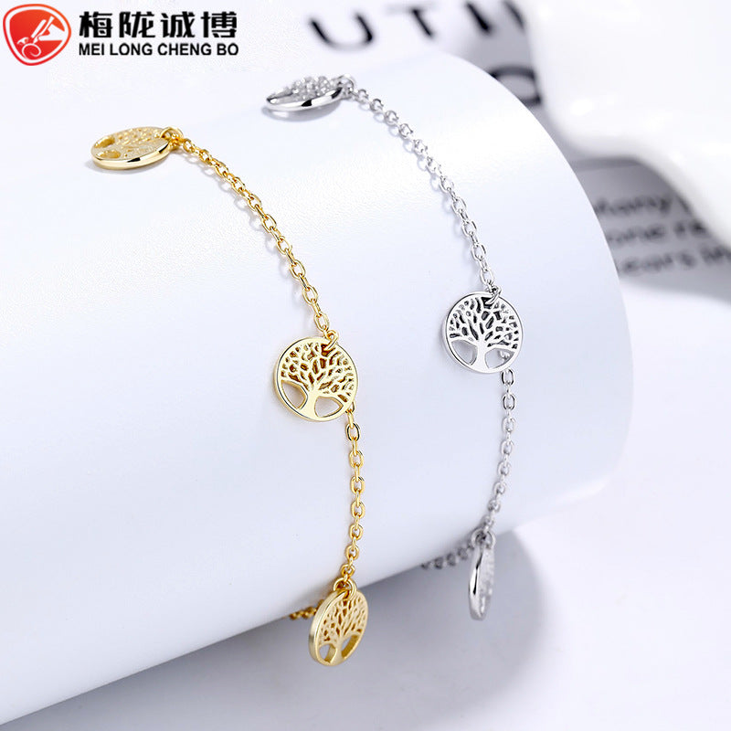 Tree of Life Charm Bracelet in 925 Sterling Silver, Three Charms