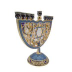 Designer Emerald Enamel Hanukkah Menorah, Gold Accents, 16.5 cm Tall