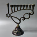Antique Bronze Hanukkah Menorah, Scroll Design, 17 cm Tall