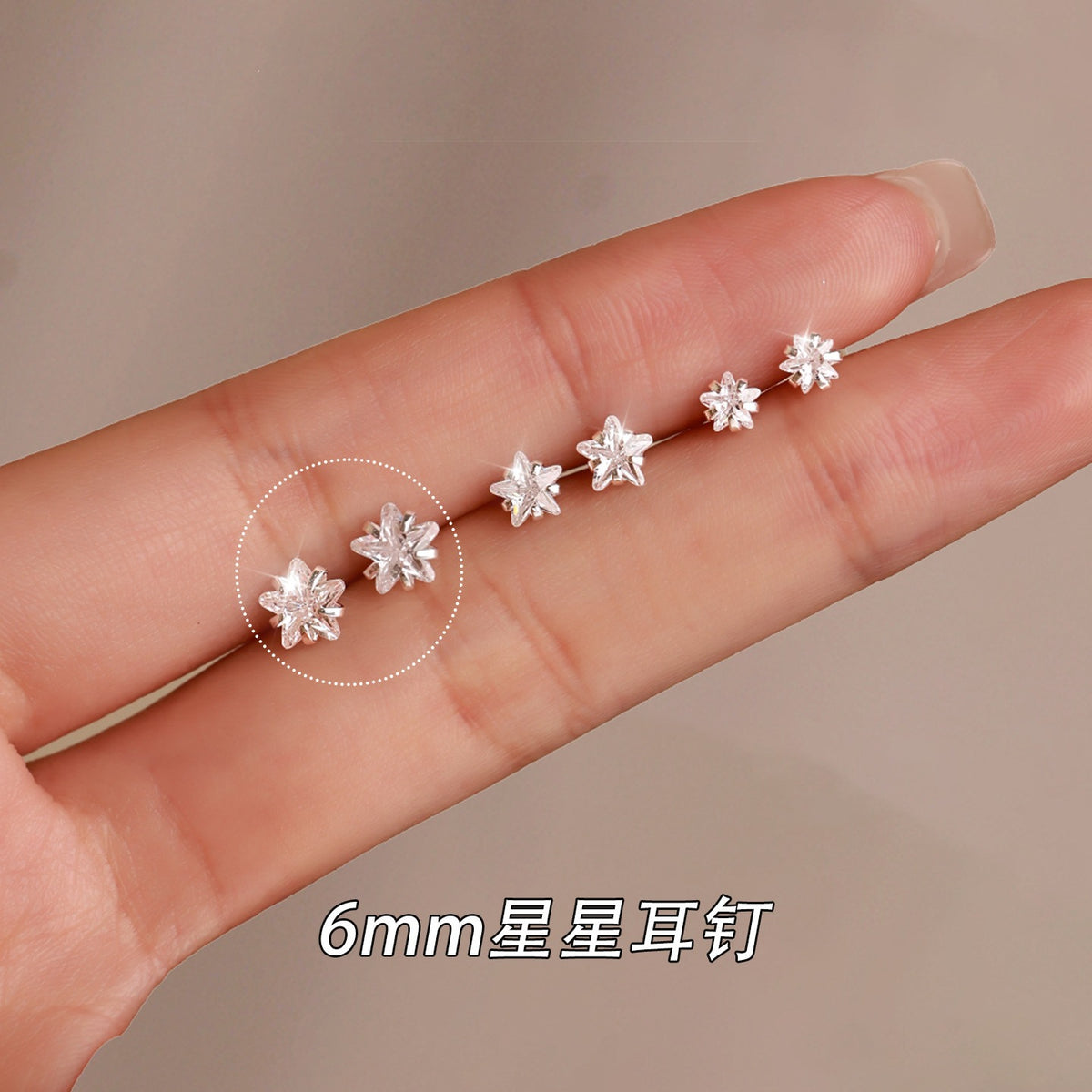 Star Stud Earrings in 925 Sterling Silver, Cubic Zirconia