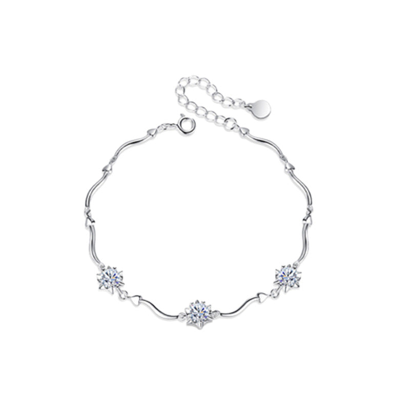 Snowflake Star Bracelet in 925 Sterling Silver, Cubic Zirconia