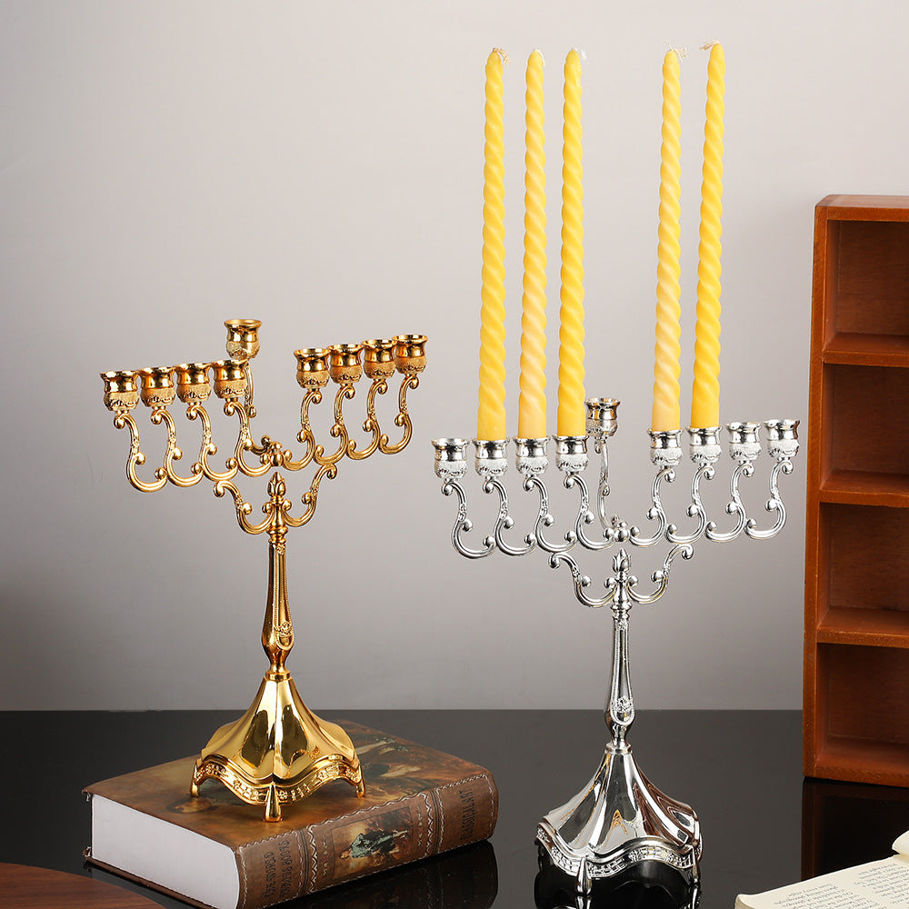 Classic Hanukkah Menorah, Polished Silver or Gold Finish, 12 Inch Tall