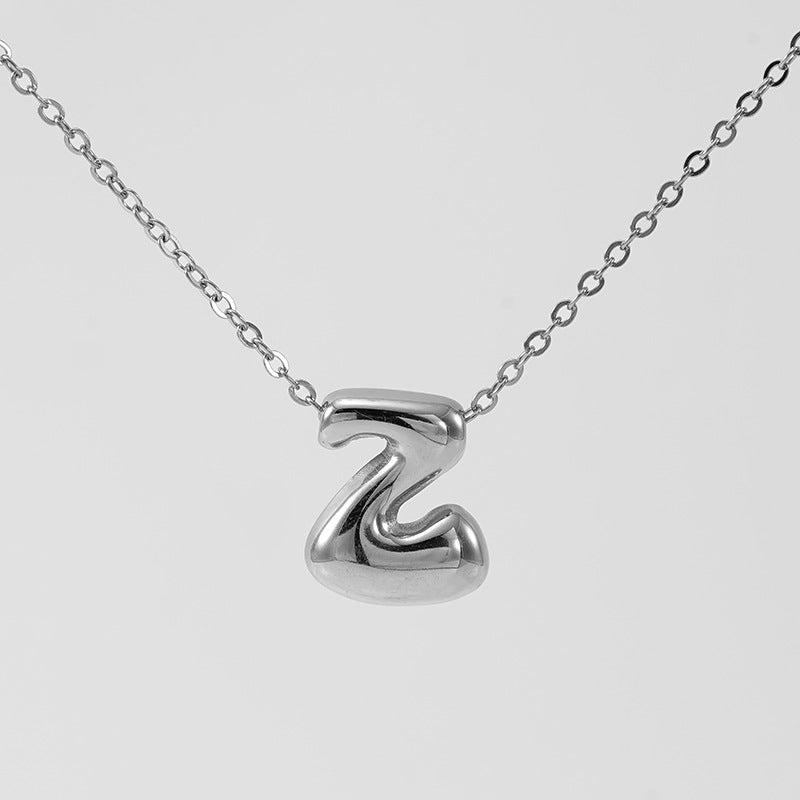 Initial Necklace in 18K Gold-Plated Stainless Steel, Bubble Letter A-Z