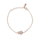 Hamsa Bracelet in 925 Sterling Silver, Pavé Cubic Zirconia Charm