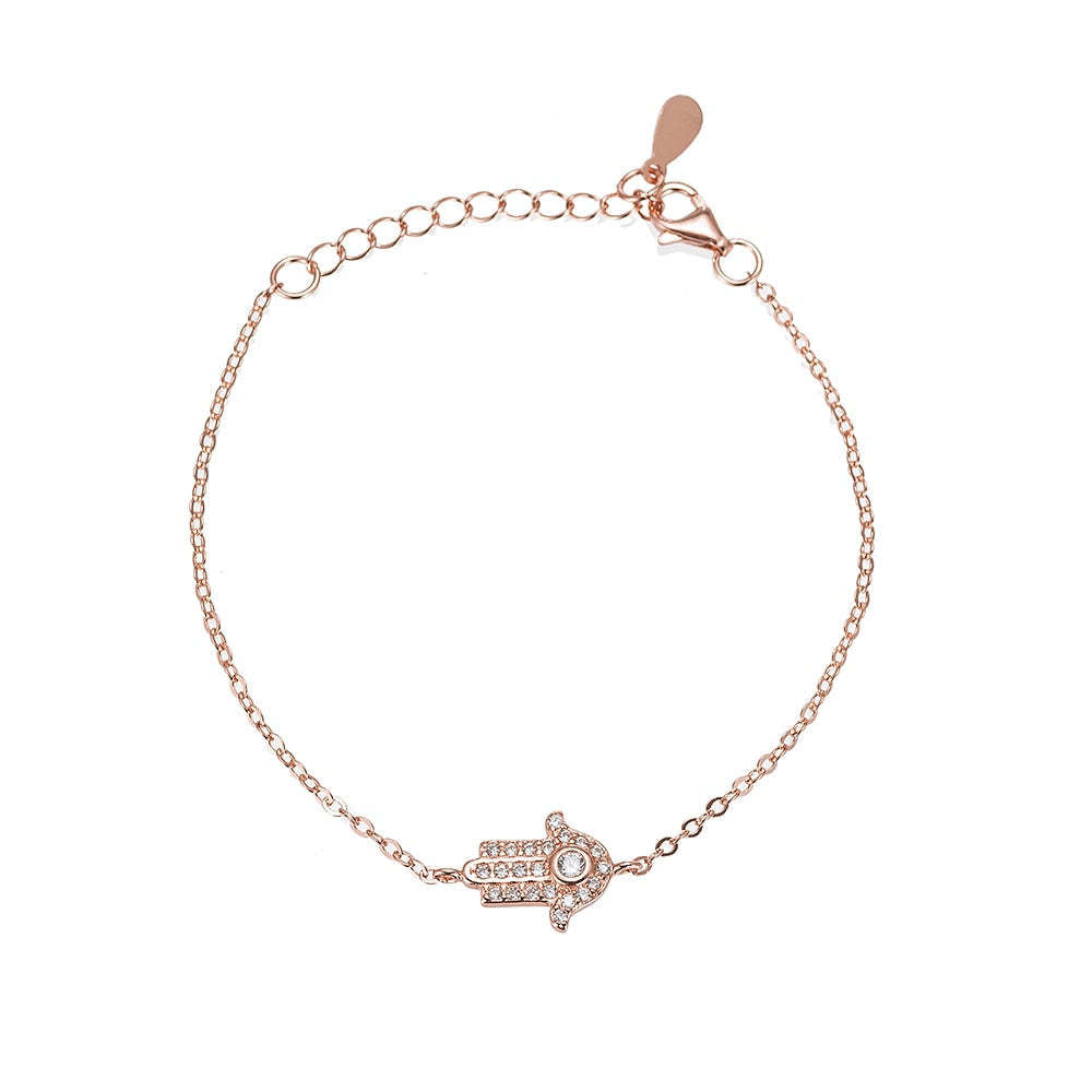 Hamsa Bracelet in 925 Sterling Silver, Pavé Cubic Zirconia Charm