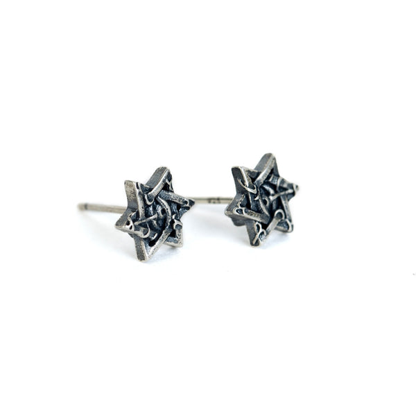 Star of David Stud Earrings in 925 Sterling Silver, Oxidized