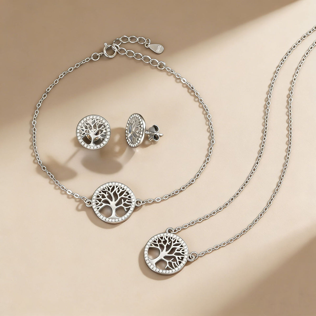 Tree of Life Necklace in 925 Sterling Silver, Round Openwork Pendant