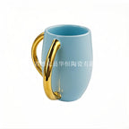Netilat Yadayim Washing Cup, Sage Ceramic with Gold Handles