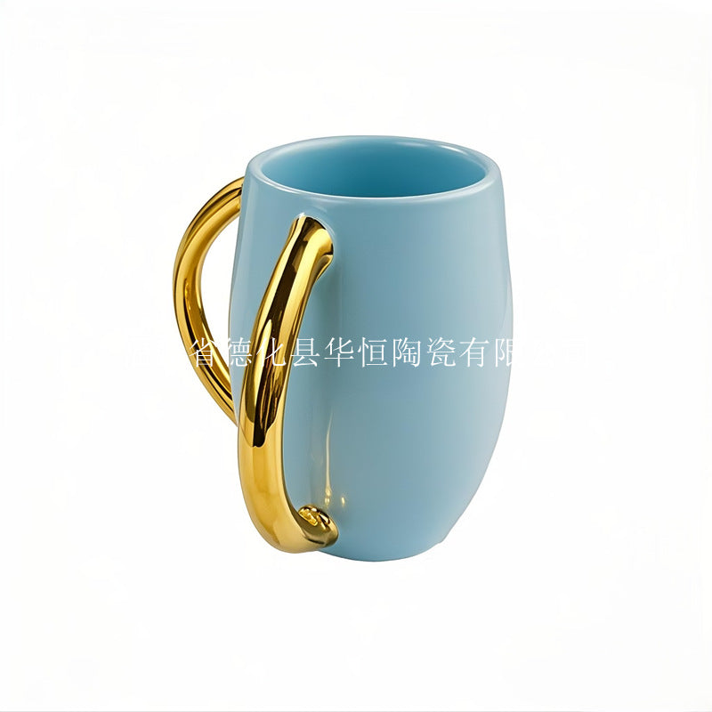 Netilat Yadayim Washing Cup, Sage Ceramic with Gold Handles