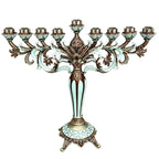 Grand Designer Hanukkah Menorah, Antique Copper & Mint Enamel, 36.5 cm Tall