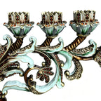 Grand Designer Hanukkah Menorah, Antique Copper & Mint Enamel, 36.5 cm Tall