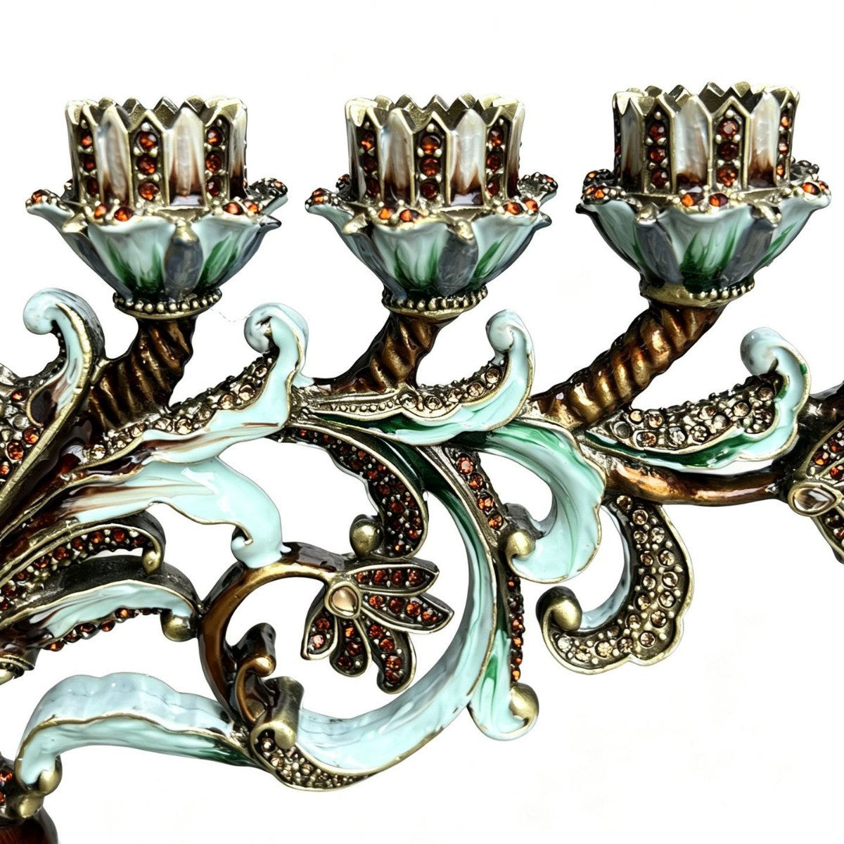 Grand Designer Hanukkah Menorah, Antique Copper & Mint Enamel, 36.5 cm Tall