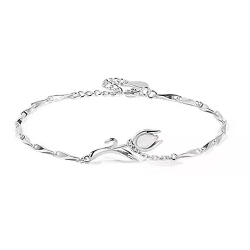 Tulip Bracelet in 925 Sterling Silver, Dainty Chain