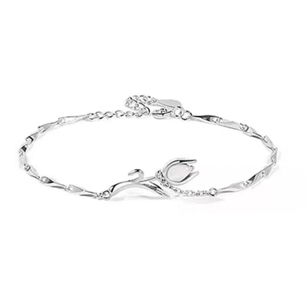 Tulip Bracelet in 925 Sterling Silver, Dainty Chain