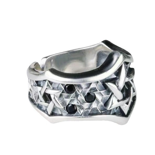 Men's Star of David Ring in 925 Sterling Silver, Oxidized Wide Band