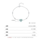 Enamel Heart Bracelet in 925 Sterling Silver, Mint Heart with Crystal Stations