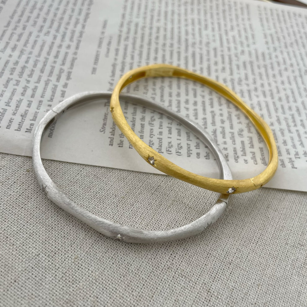 Star Bangle Bracelet in 925 Sterling Silver, Matte Finish Open Cuff