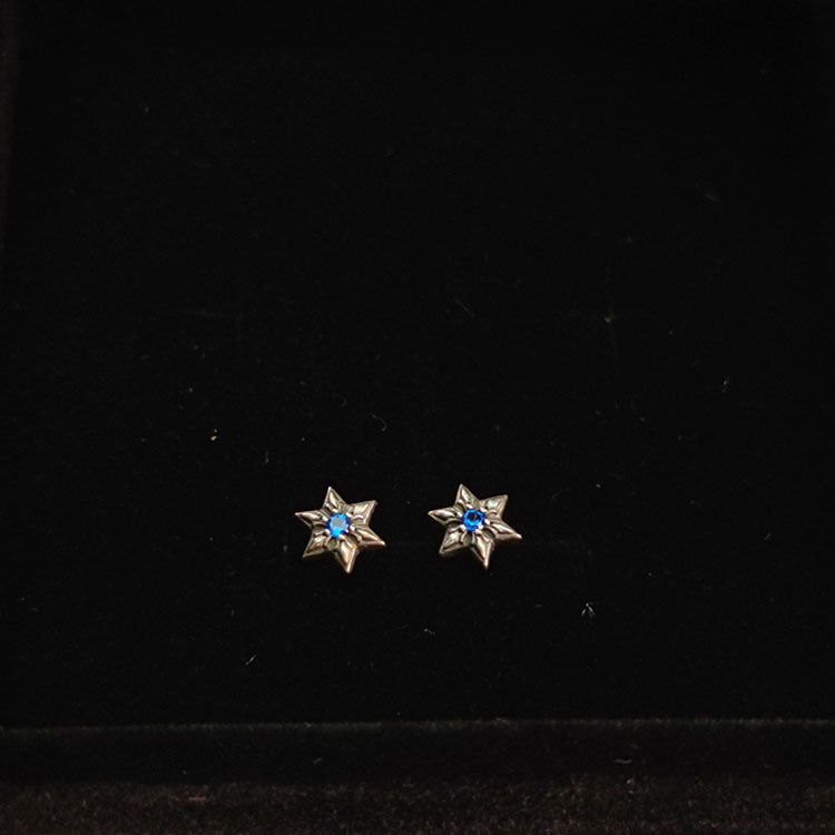 Star of David Stud Earrings in 925 Sterling Silver, Blue Cubic Zirconia
