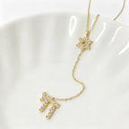 Star of David & Chai Lariat Necklace in Gold Plated 925 Sterling Silver, Cubic Zirconia